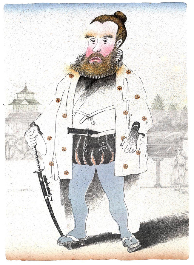 British Airways Highlife Magazine . 2002 World Cup in Japan - illustration of the Scottish Samurai (Thomas Blake Glover 1838 - 1911)