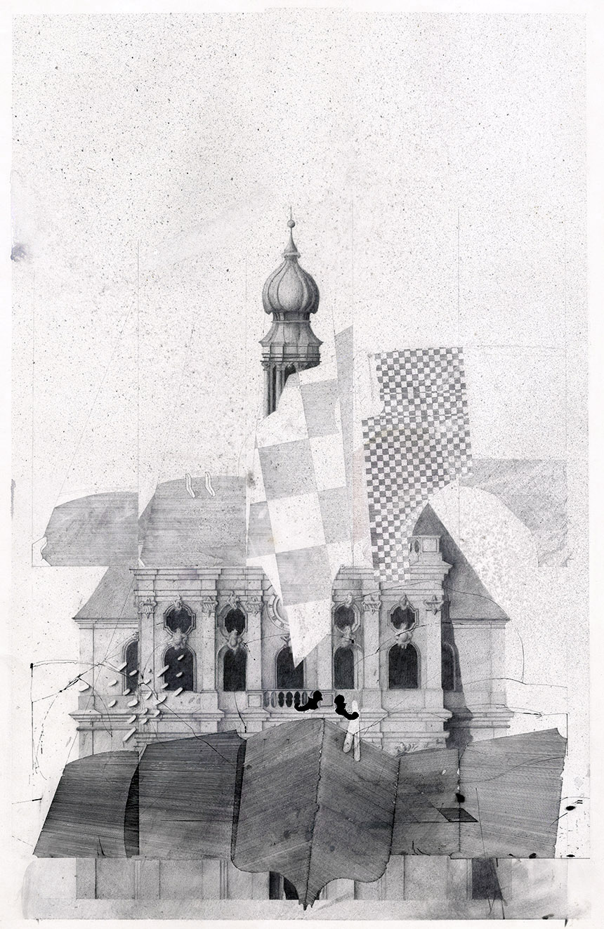 'Antipodal Sculpture' . 480x760mm . pencil, ink and collage . 1980 